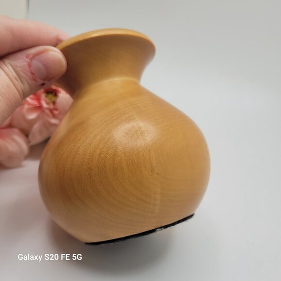 Vintage Hand Crafted Hand Turned Wooden Bud Vase BOHO 4" Blonde Wood - Picture 4 of 12